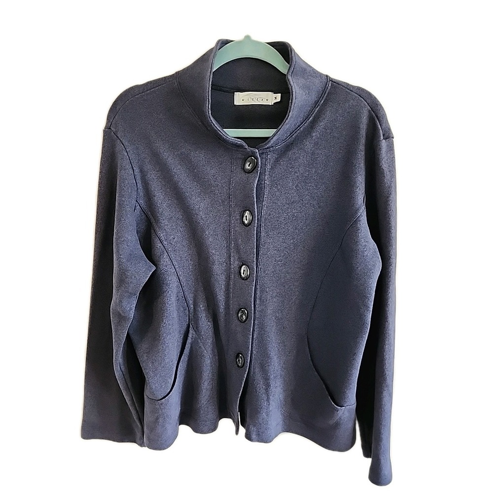 Women's WILLOW Button Down Blue Sweatshirt 2 Pockets Cute Buttons. Comfy Size M